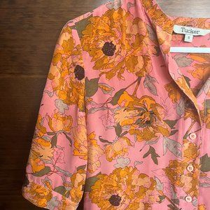 100% Silk Tucker Long Tunic in Floral Pattern- size small